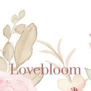 Floral design with 'Lovebloom' text on a white background