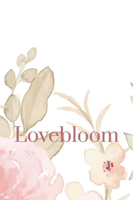 Floral design with 'Lovebloom' text on a white background