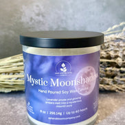 Mystic Moonshadow candle jar with lavender in the background